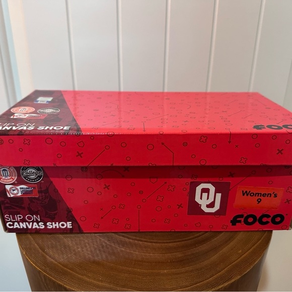 Red and White OU Athletic Shoes with Nautical Stripes - Picture 2 of 5